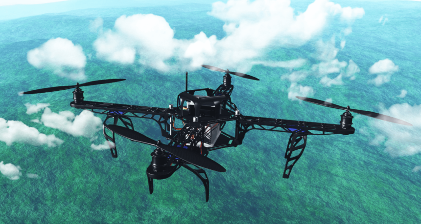 A drone while taking a flight